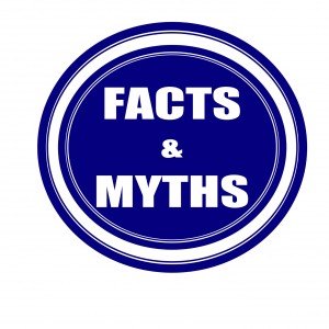 Facts and Myths white stamp text on blueblack