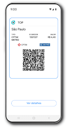 Passageiros poderão ter acesso às estações ao comprar pelo Google e armazenar bilhetes QR Code da plataforma TOP na carteira digital
